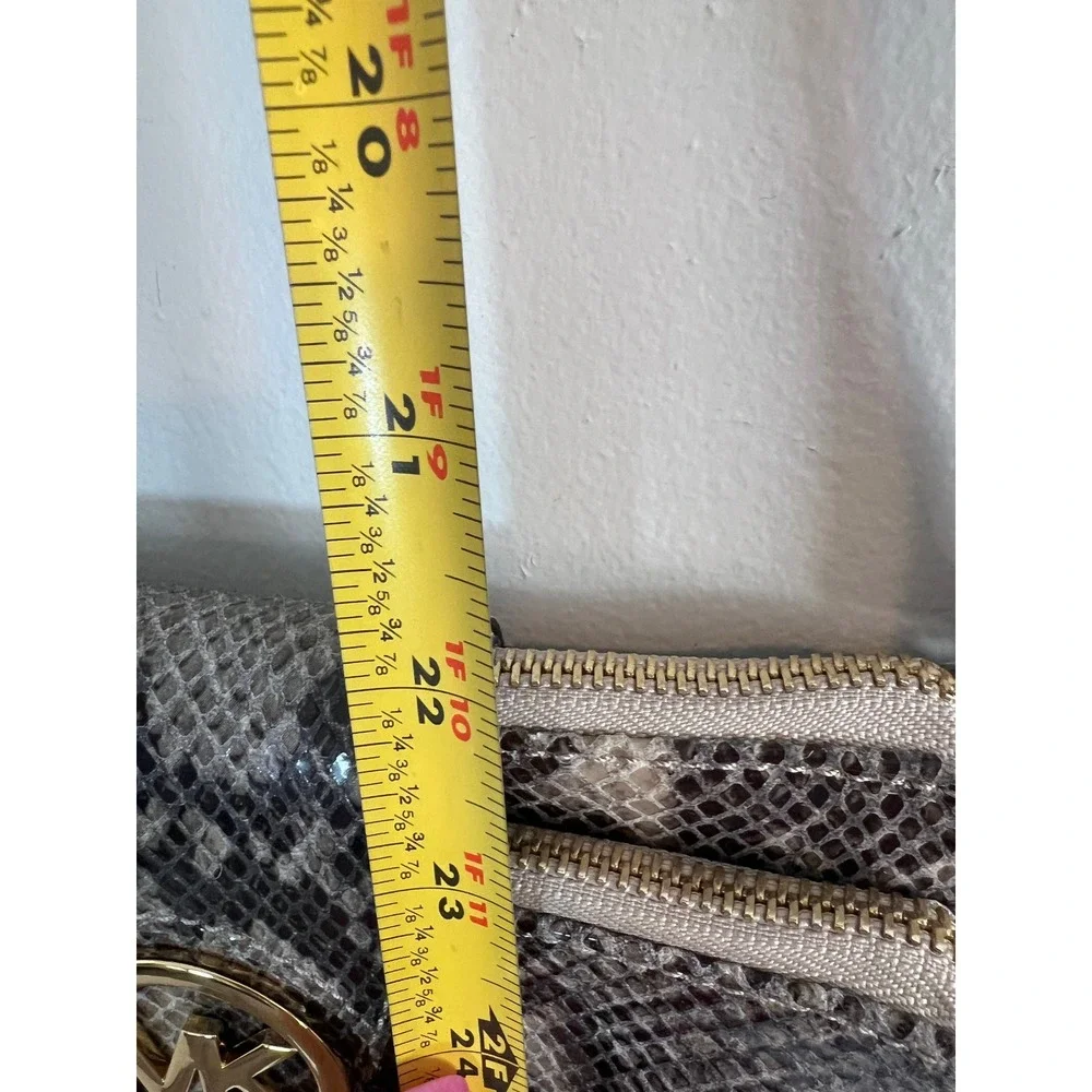 Michael Kors Snakeskin Embossed Crossbody Bag Grey Black Gold MK Logo